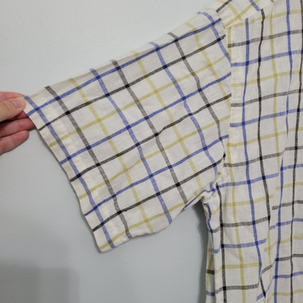 Orvis Men's Hemp/Tencel Short Sleeve Plaid Button Up Shirt XL White Blue Yellow - Picture 2 of 11